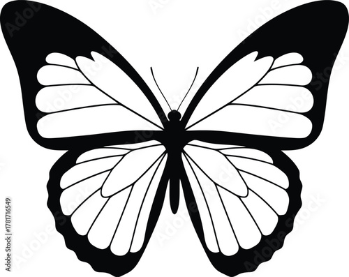 A delicate butterfly silhouette flutters gracefully, its intricate wings showcasing the beauty and fragility of nature, isolated on white background