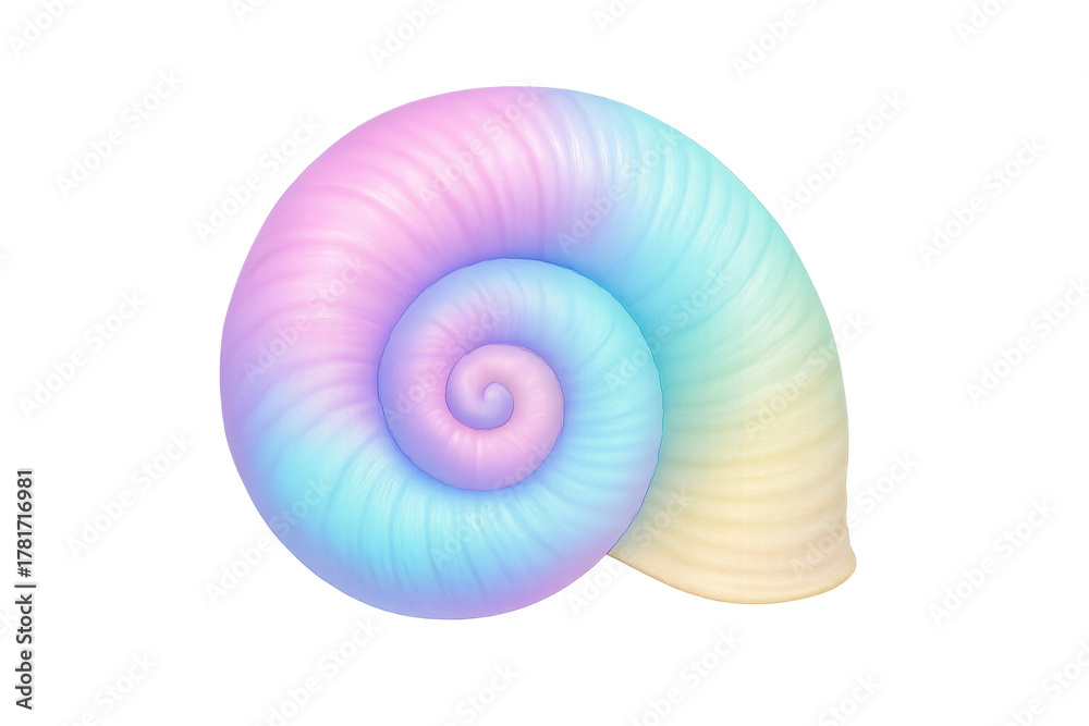 Naklejka premium Seashell displaying spiral shape and pastel rainbow colors