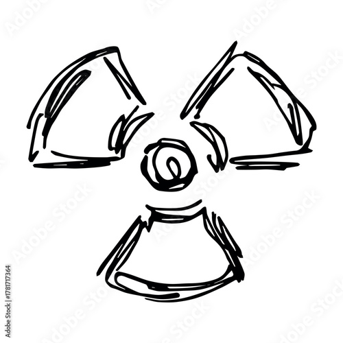 Hand drawn radiation sign Nuclear radiation hazard symbol Radioactive danger warning sign clipart in doodle style Nuclear safety Radioactive waste Single element for print, web, design, decor