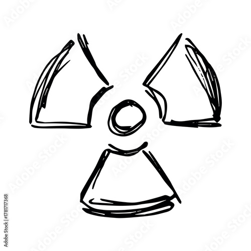 Hand drawn radiation sign Nuclear radiation hazard symbol Radioactive danger warning sign clipart in doodle style Nuclear safety Radioactive waste Single element for print, web, design, decor