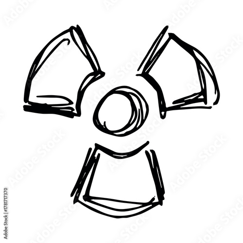 Hand drawn radiation sign Nuclear radiation hazard symbol Radioactive danger warning sign clipart in doodle style Nuclear safety Radioactive waste Single element for print, web, design, decor