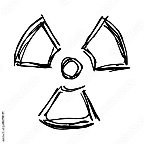Hand drawn radiation sign Nuclear radiation hazard symbol Radioactive danger warning sign clipart in doodle style Nuclear safety Radioactive waste Single element for print, web, design, decor