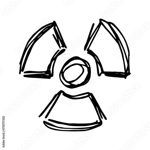 Hand drawn radiation sign Nuclear radiation hazard symbol Radioactive danger warning sign clipart in doodle style Nuclear safety Radioactive waste Single element for print, web, design, decor