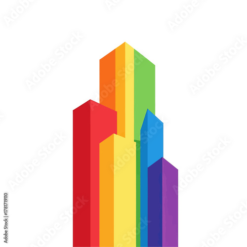 Abstract city skyline with rainbow colored buildings representing diversity and pride on a white background. Free Download Abstract city skyline with rainbow colored buildings representing diversity and pride on a white background. - GFXLoad