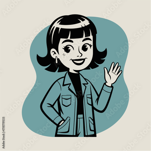Friendly Girl Waving In Jacket Modern Flat Character For Education And Apps