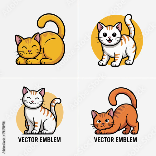 This assortment of playful cat emblems features various cute poses that express the playful and affectionate nature of cats, ideal for pet-related branding.