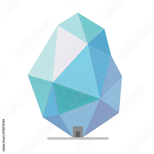 Abstract geometric illustration of a modern building with a unique crystalline design.