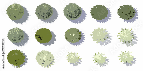 Collection of stylized top view trees with shadows for architectural visualization and design projects