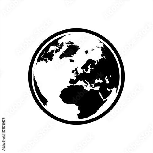 Black And White Earth Globe Icon Showing Europe Africa Continents