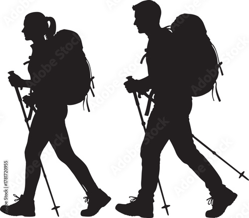 Hikers with backpacks and trekking poles