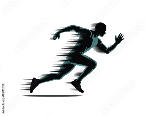 Dynamic Sprinter Silhouette Illustration with Speed Lines - Athletic Performance and Movement
