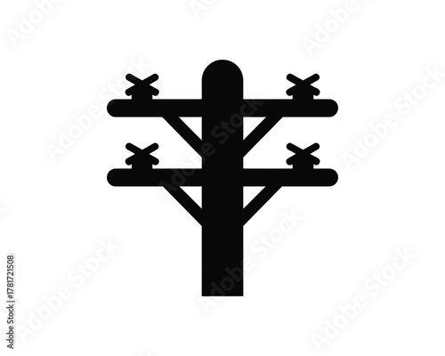 Black Silhouette of a Utility Pole Icon - Electricity and Communication Infrastructure Symbol