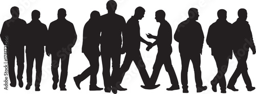 Silhouette of walking people group