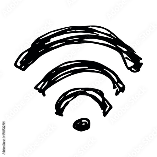 Hand drawn free wifi spot zone sign Public wi-fi area sign Wireless internet clipart in doodle style Single element for print, web, design, decor 3G, 4G, 5G, 6G, IoT