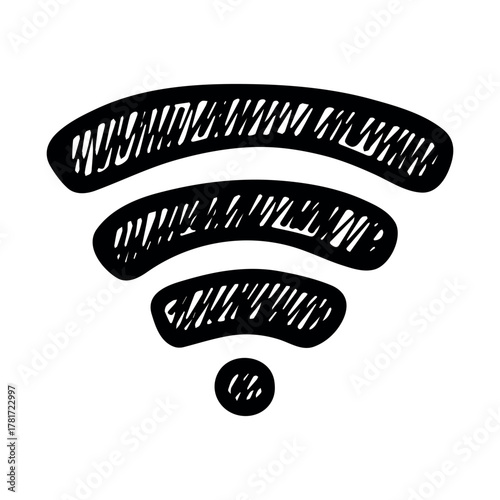 Hand drawn free wifi spot zone sign Public wi-fi area sign Wireless internet clipart in doodle style Single element for print, web, design, decor 3G, 4G, 5G, 6G, IoT