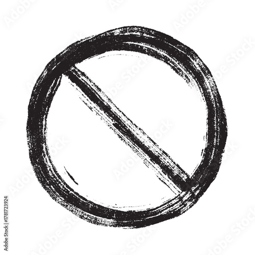 Hand drawn prohibition sign No entry symbol Black circle with cross line clipart in doodle style Ban Restriction Forbidden stop Single element for print, web, design