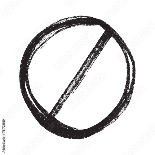 Hand drawn prohibition sign No entry symbol Black circle with cross line clipart in doodle style Ban Restriction Forbidden stop Single element for print, web, design