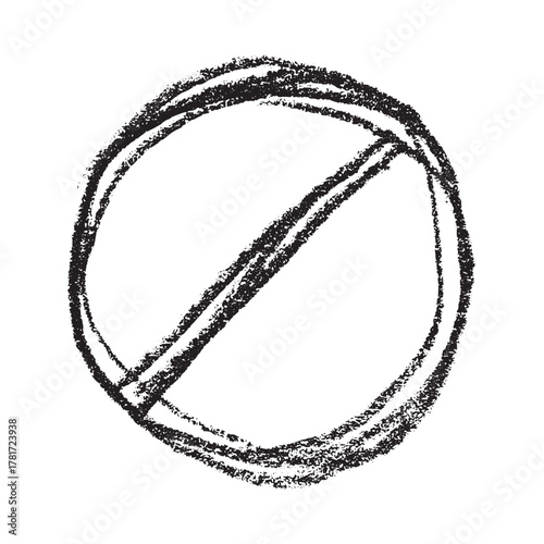 Hand drawn prohibition sign No entry symbol Black circle with cross line clipart in doodle style Ban Restriction Forbidden stop Single element for print, web, design