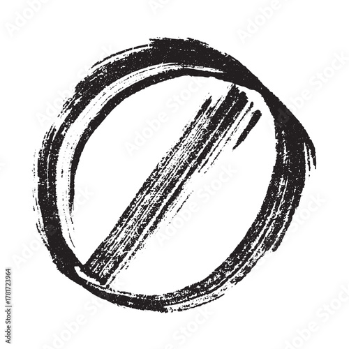 Hand drawn prohibition sign No entry symbol Black circle with cross line clipart in doodle style Ban Restriction Forbidden stop Single element for print, web, design