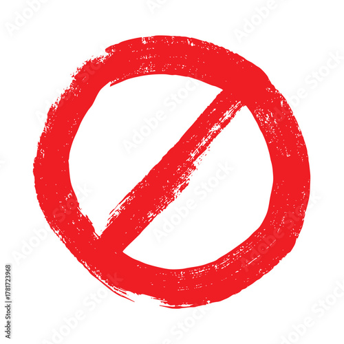 Hand drawn prohibition sign No entry symbol Red circle with cross line clipart in doodle style Ban Restriction Forbidden stop Single element for print, web, design