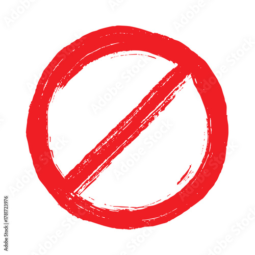 Hand drawn prohibition sign No entry symbol Red circle with cross line clipart in doodle style Ban Restriction Forbidden stop Single element for print, web, design