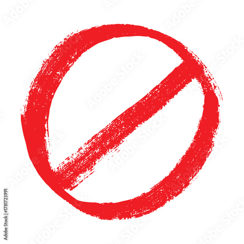 Hand drawn prohibition sign No entry symbol Red circle with cross line clipart in doodle style Ban Restriction Forbidden stop Single element for print, web, design