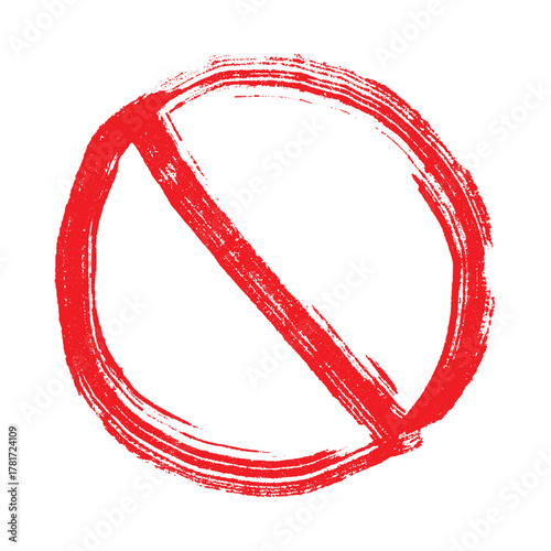 Hand drawn prohibition sign No entry symbol Red circle with cross line clipart in doodle style Ban Restriction Forbidden stop Single element for print, web, design