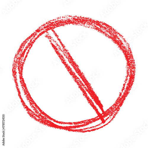 Hand drawn prohibition sign No entry symbol Red circle with cross line clipart in doodle style Ban Restriction Forbidden stop Single element for print, web, design