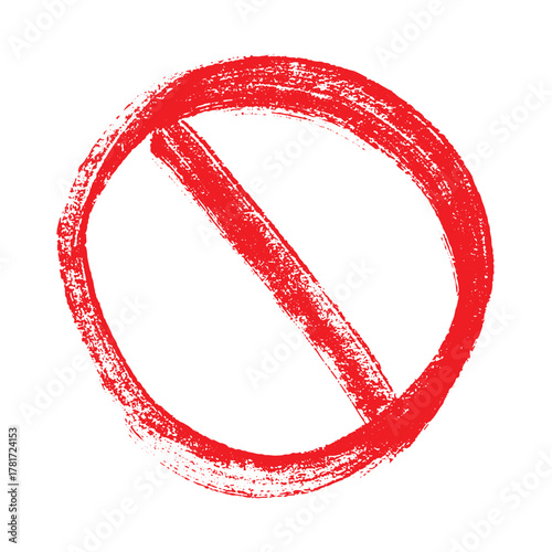 Hand drawn prohibition sign No entry symbol Red circle with cross line clipart in doodle style Ban Restriction Forbidden stop Single element for print, web, design