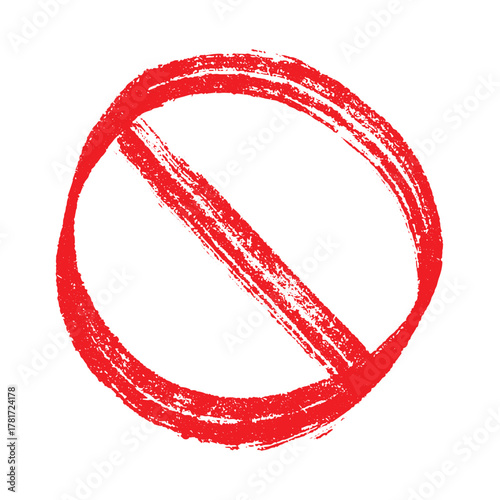Hand drawn prohibition sign No entry symbol Red circle with cross line clipart in doodle style Ban Restriction Forbidden stop Single element for print, web, design