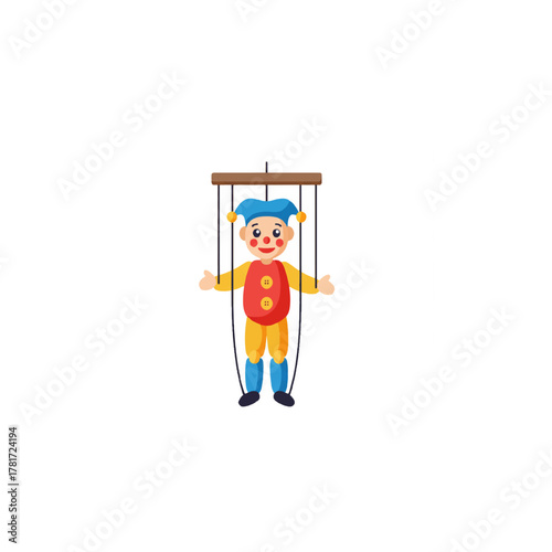 Colorful clown marionette puppet on strings