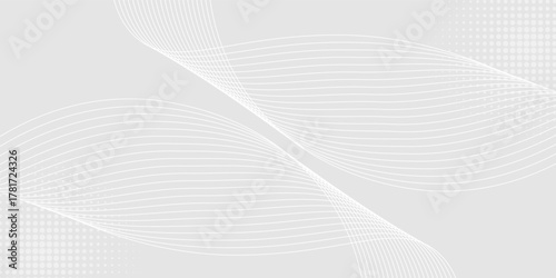 White and gray abstract background with curved wave lines and halftone dot pattern. Minimal clean modern design for business, presentation, website banner, or elegant technology concept vector. Eps10