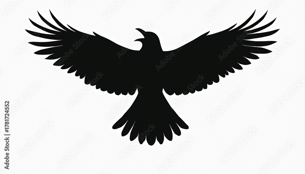 Obraz premium Black bird silhouette with open wings