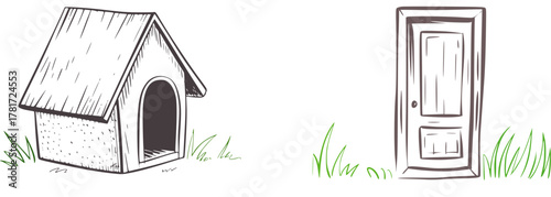 Doghouse door sketch illustration black