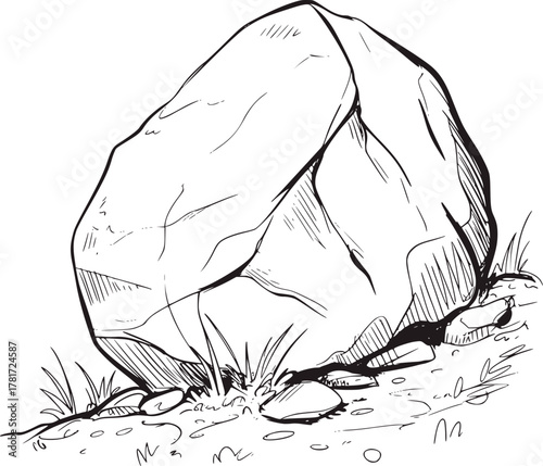 Large boulder grass pebbles ground rock stone