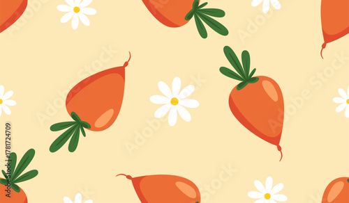 Seamless pattern with carrot, vector illustration of vegetable, healthy vegan food wallpaper