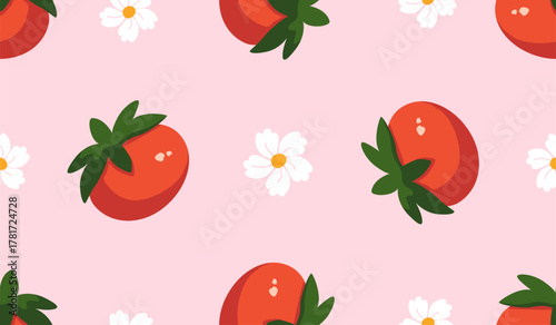 Red tomato vector seamless pattern.