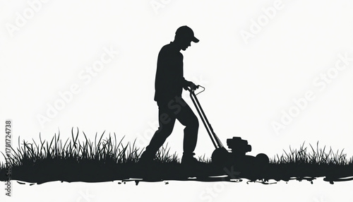 Man mowing grass silhouette