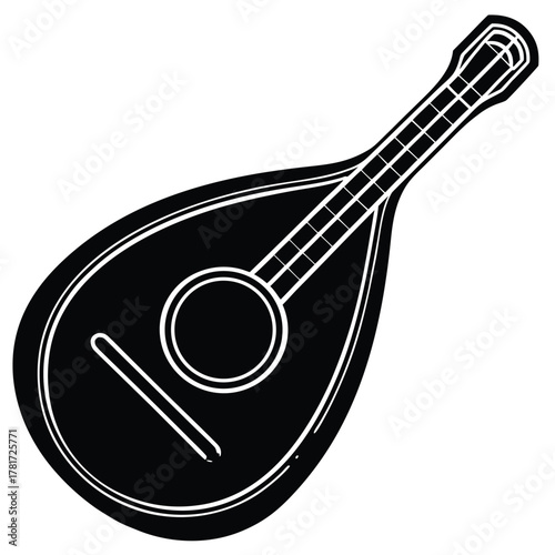 wooden mandolin with gold inlay vector icon
