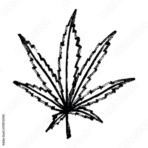 Hand drawn cannabis leaf Medicine marijuana Hemp leaves clipart in doodle style Single element for print, web, design, decor