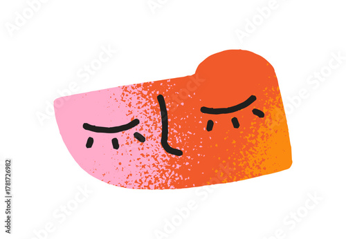 Asleep face with closed eyes. Scribble of relaxing facial expression with abstract geometric shape. Textured doodle icon of sleeping. Flat isolated hand drawn vector illustration on white background