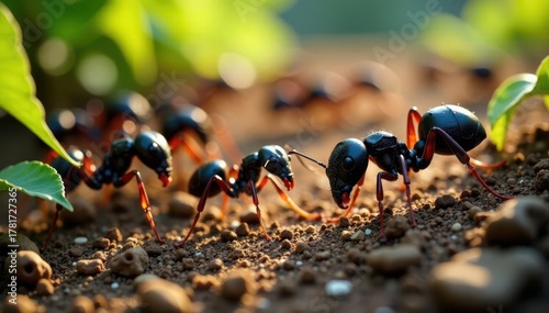 Massive army ant colony raiding, intricate detail, nature, close-up photography, invertebrates