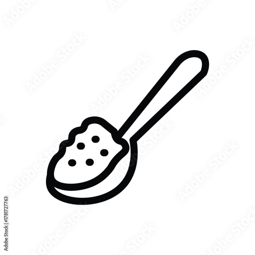 Coffee scoop line icon, outline illustration of measuring spoon filled with ground coffee or beans, symbolizing barista preparation and brewing tools