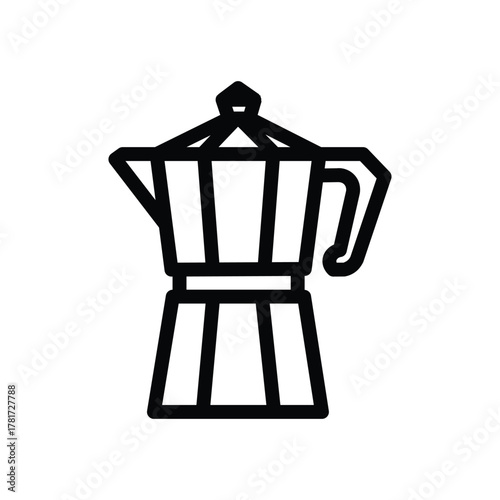 Moka pot line icon, outline illustration of classic Italian espresso coffee maker with handle and lid, symbolizing home brewing and cafe culture