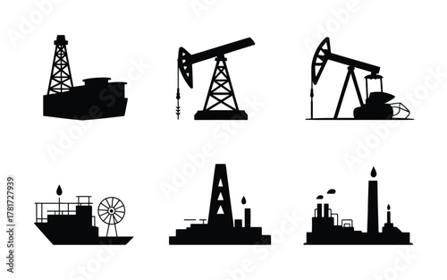 Oil industry equipment silhouettes