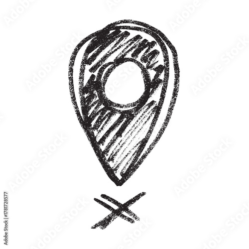 Hand drawn map pin Map marker pointer sign GPS and mapping tools Location pin symbol Pinpoint clipart in doodle style Single element for web, design