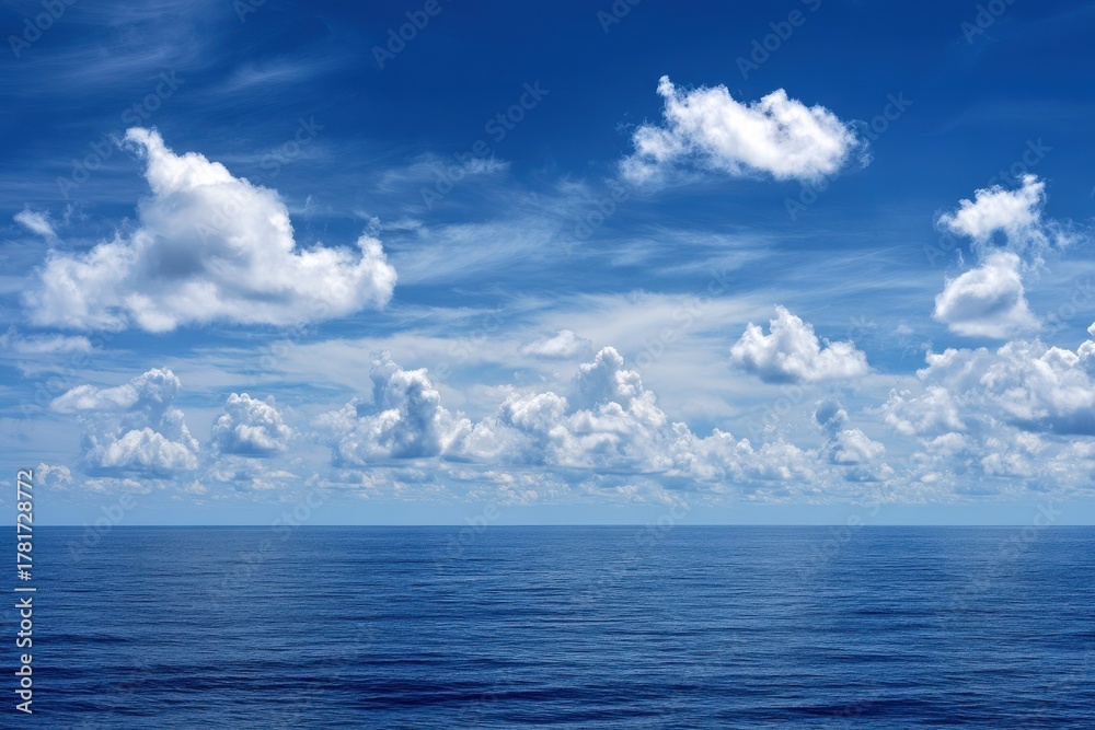 Fototapeta premium Deep blue sea under a sky with dramatic cumulus clouds
