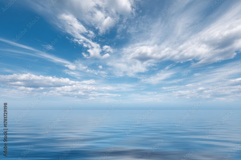 Fototapeta premium Gentle ocean waves under a sky with streaky white clouds