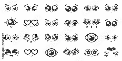 Collection of diverse cartoon eyes and facial expressions for animation and design