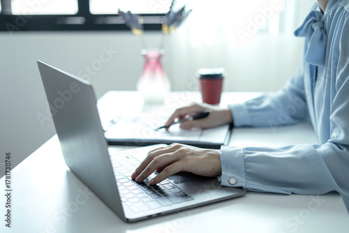 Business woman employer holding resume hiring recruit looking cv resume to hire candidates, analyzing information before job interview. Recruitment concepts